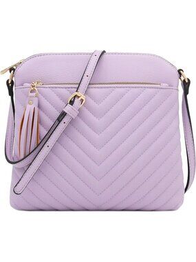 Women Lavender Smoke Chevron Quilted Medium Tassel Accent Shoulder Crossbody Bag